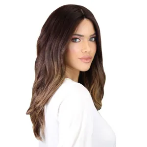 22" Ponytail Silk Part Wig Dark Brown Balayage