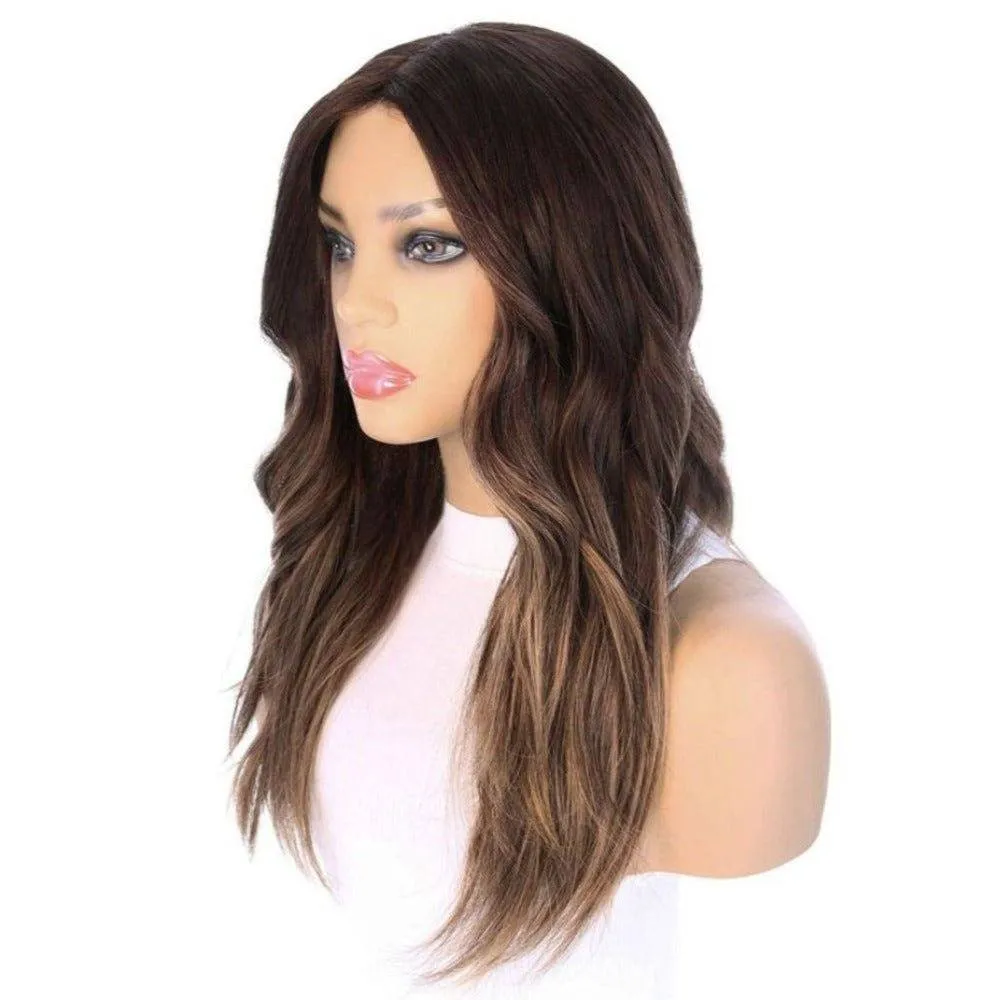 22" Ponytail Silk Part Wig Dark Brown Balayage