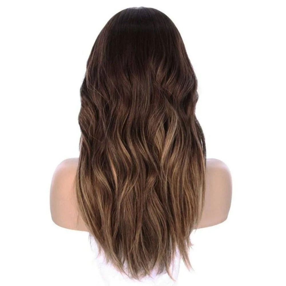 22" Ponytail Silk Part Wig Dark Brown Balayage