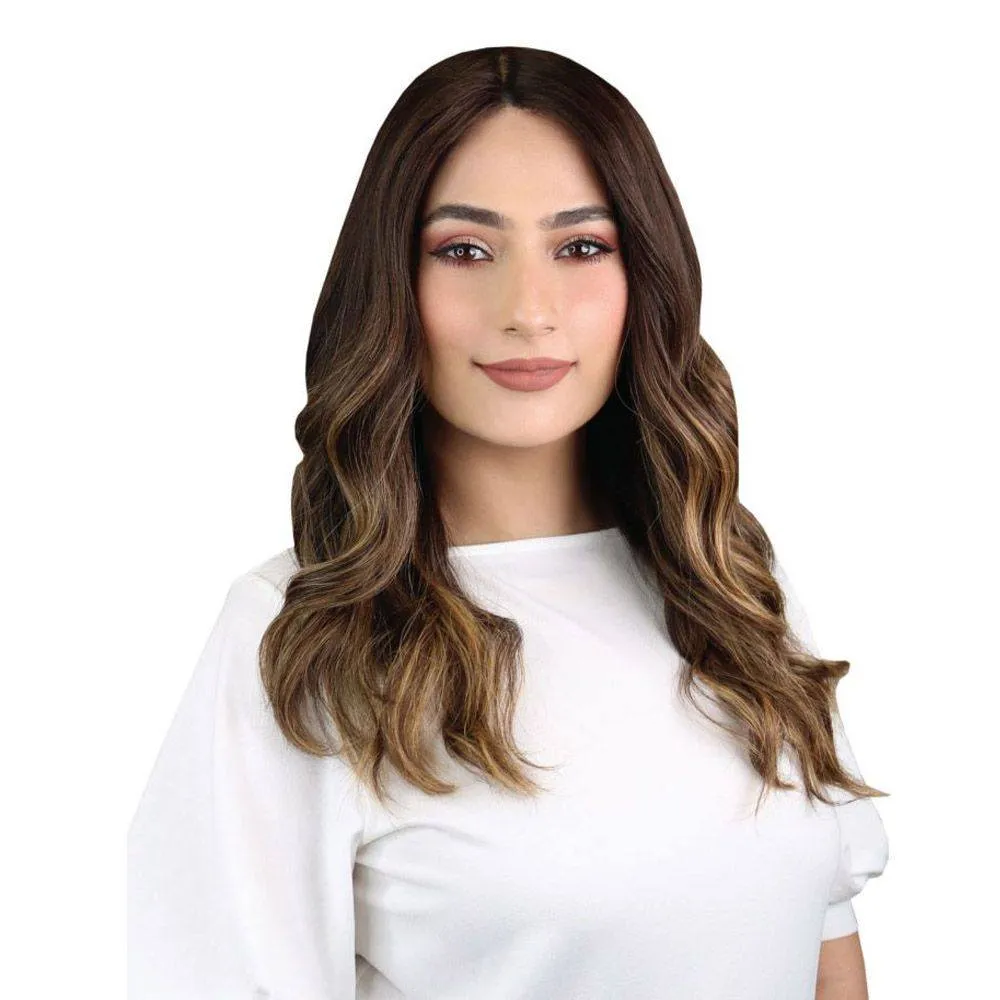 22" Ponytail Silk Part Wig Dark Brown Balayage