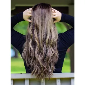 26" Ponytail Silk Top Wig Soft Black w/ Balayage