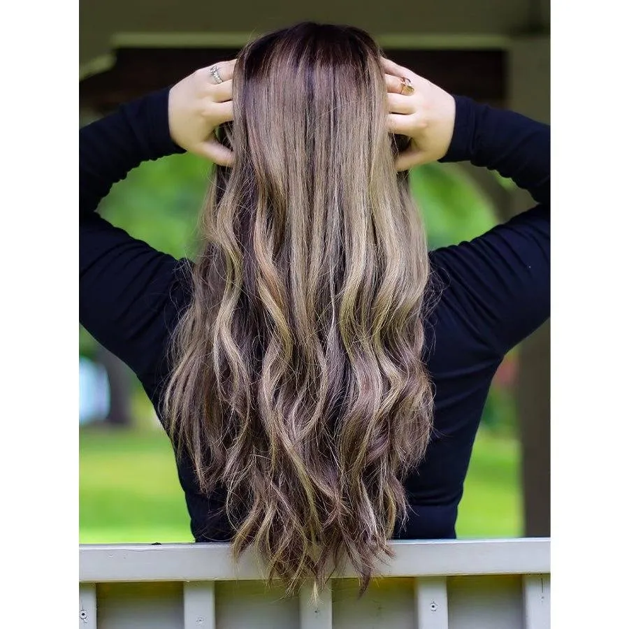 26" Ponytail Silk Top Wig Soft Black w/ Balayage