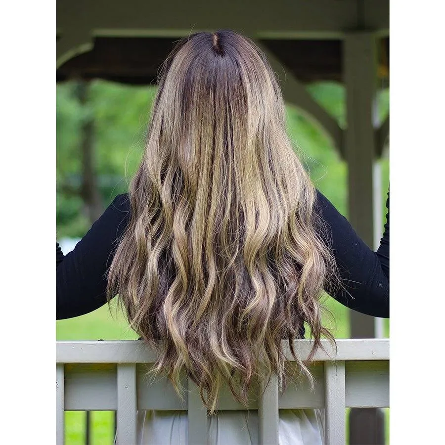 26" Ponytail Silk Top Wig Soft Black w/ Balayage