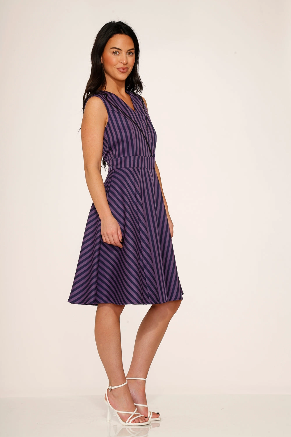 Black & Purple Stripe Swing Dress