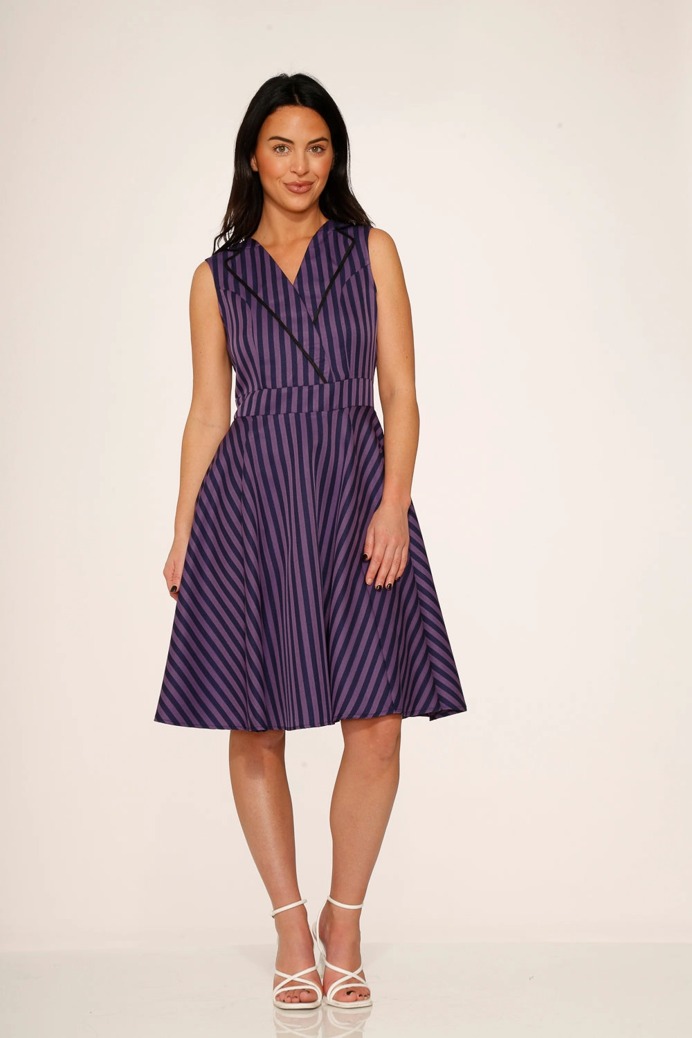 Black & Purple Stripe Swing Dress
