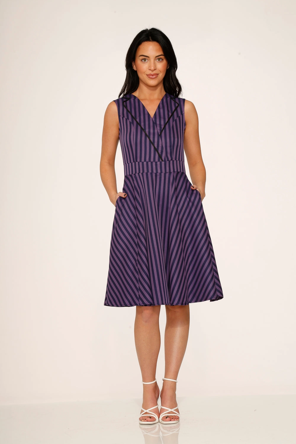 Black & Purple Stripe Swing Dress