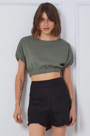 Black High Rise Shorts Linen