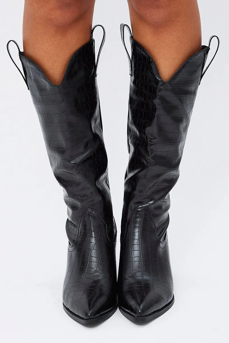 Black Knee High Cowboy Boots