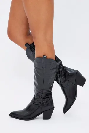 Black Knee High Cowboy Boots