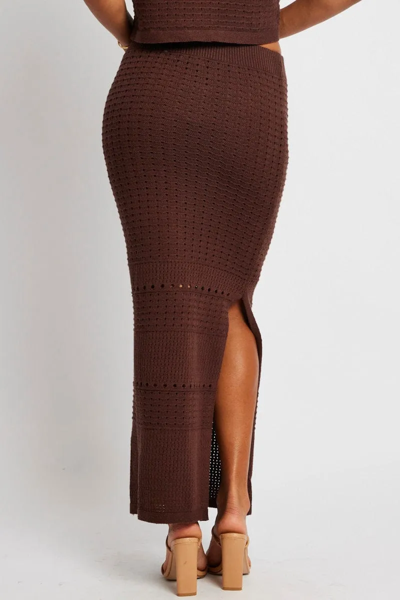 Brown Knit Skirt Crochet High Rise