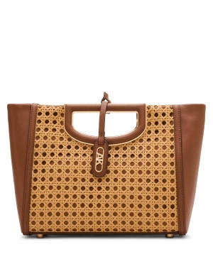 Caning Cut-Out Metal Handle Satchel With Convertible Strap