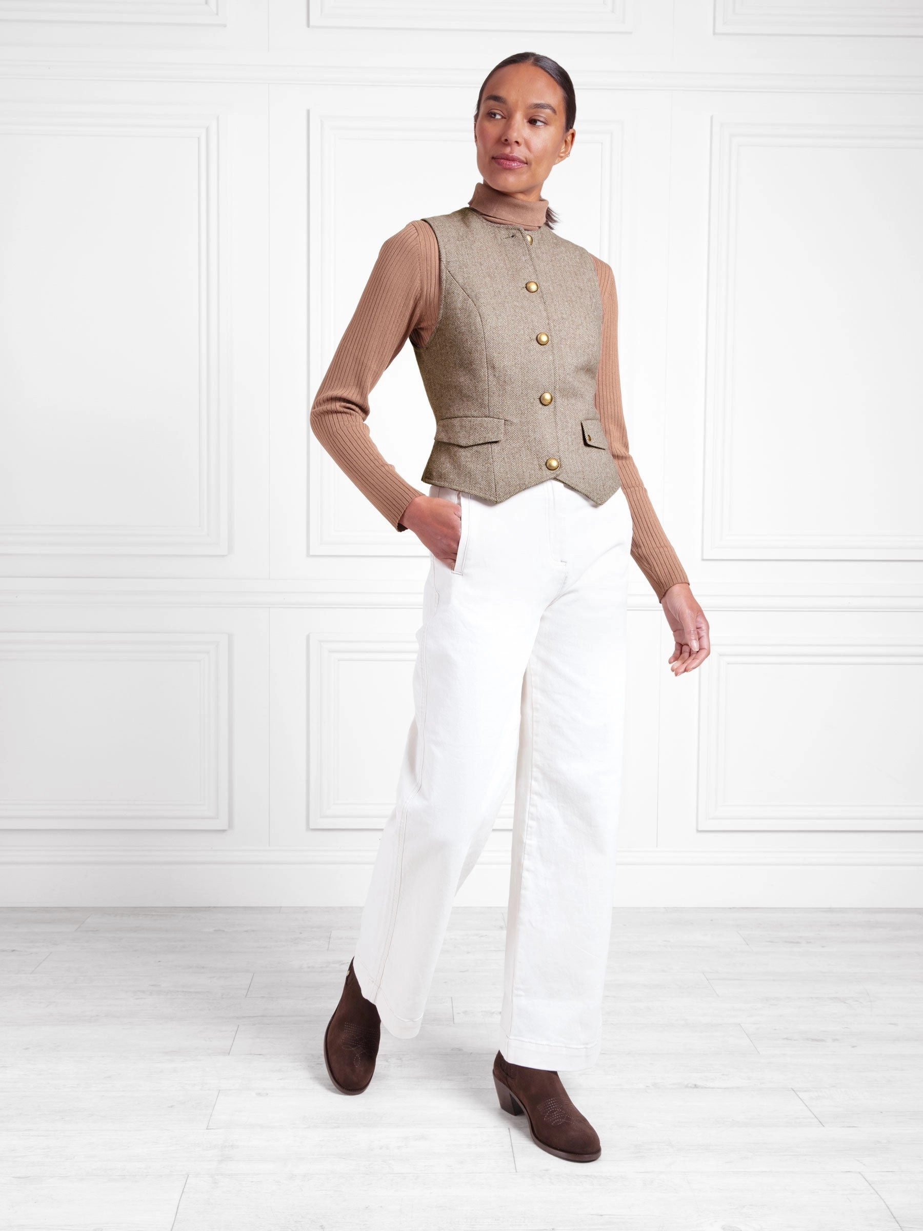 Eleanor Waistcoat - Almond Herringbone