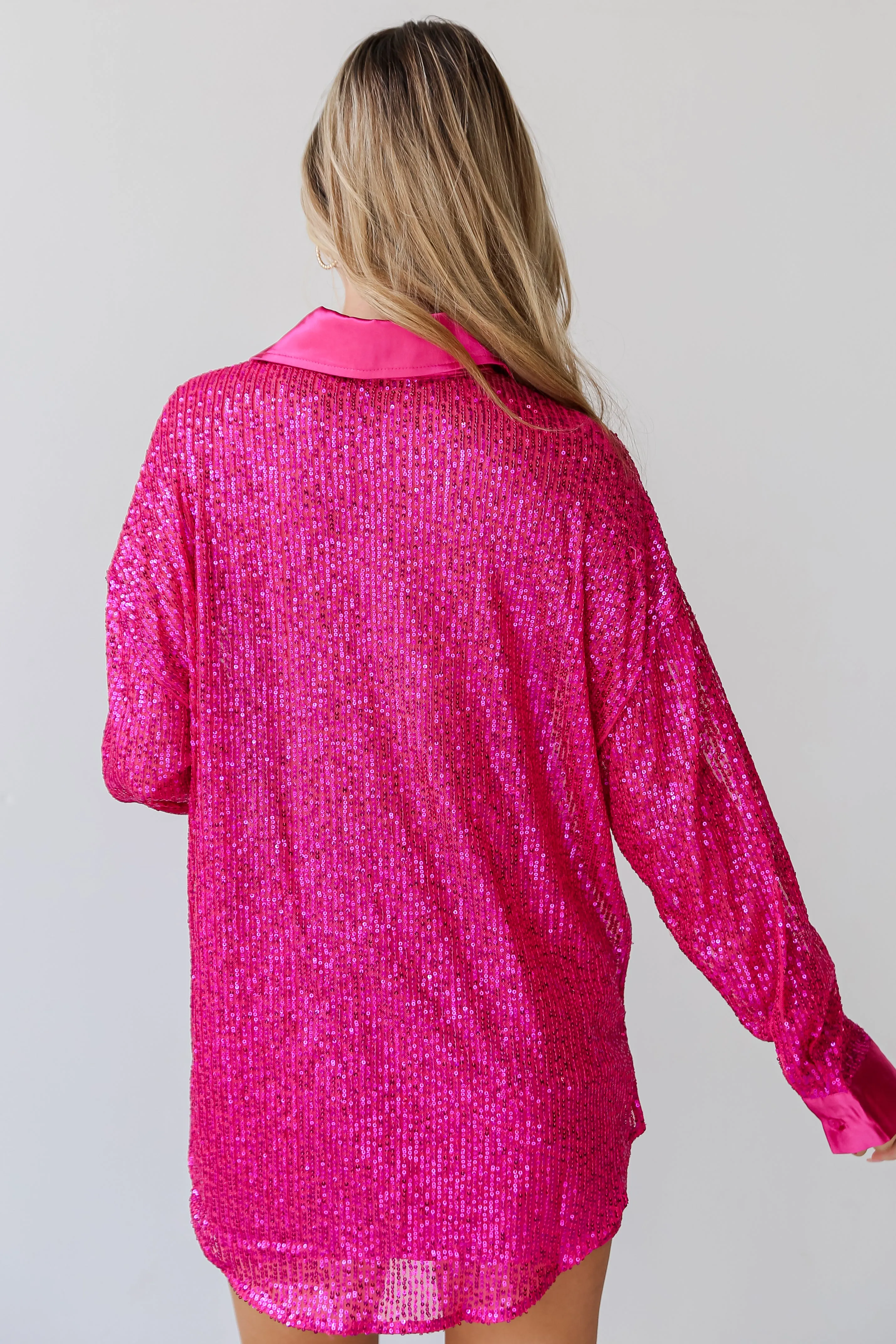 FINAL SALE - Delightful Ways Hot Pink Sequin Button-Up Blouse - DU DEAL