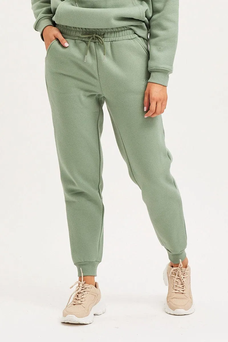 Green Track Pants High Rise Unisex
