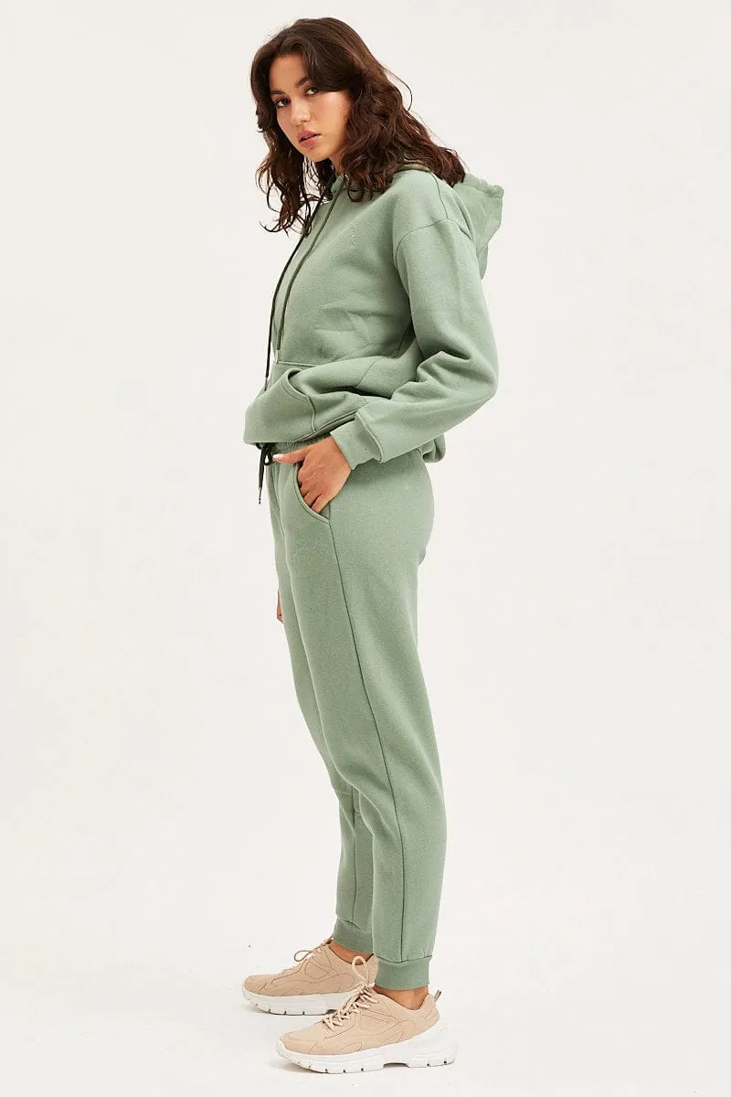 Green Track Pants High Rise Unisex