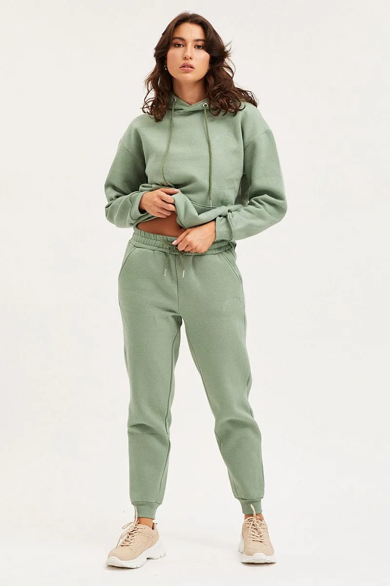 Green Track Pants High Rise Unisex