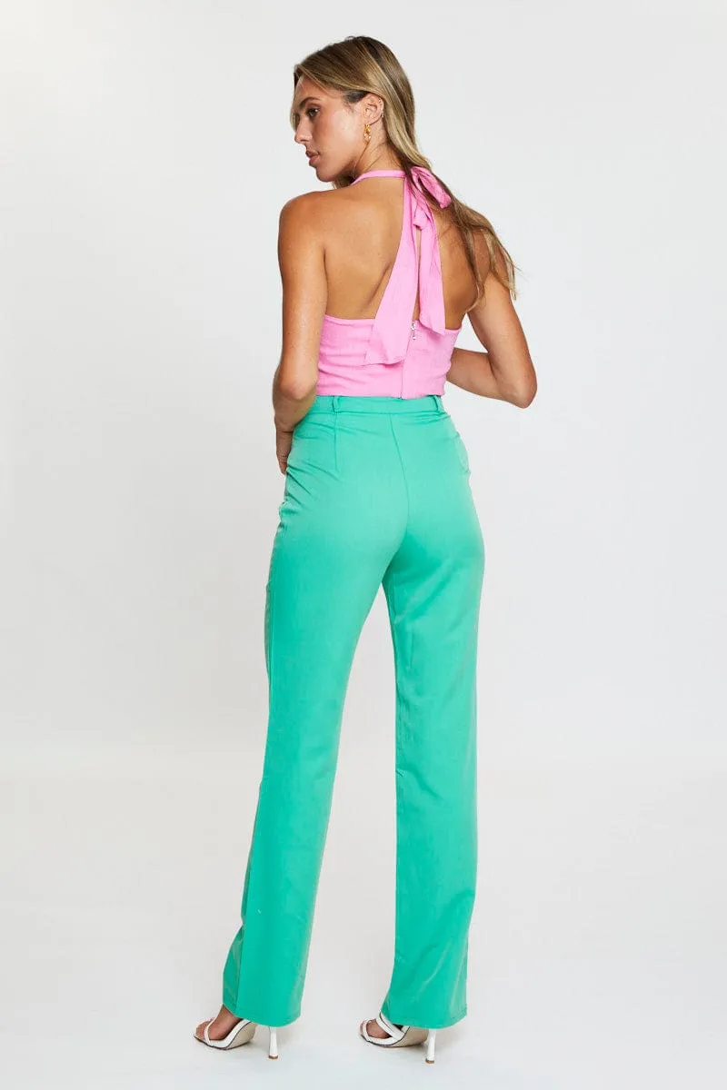 Green Wide Leg Pant High Rise