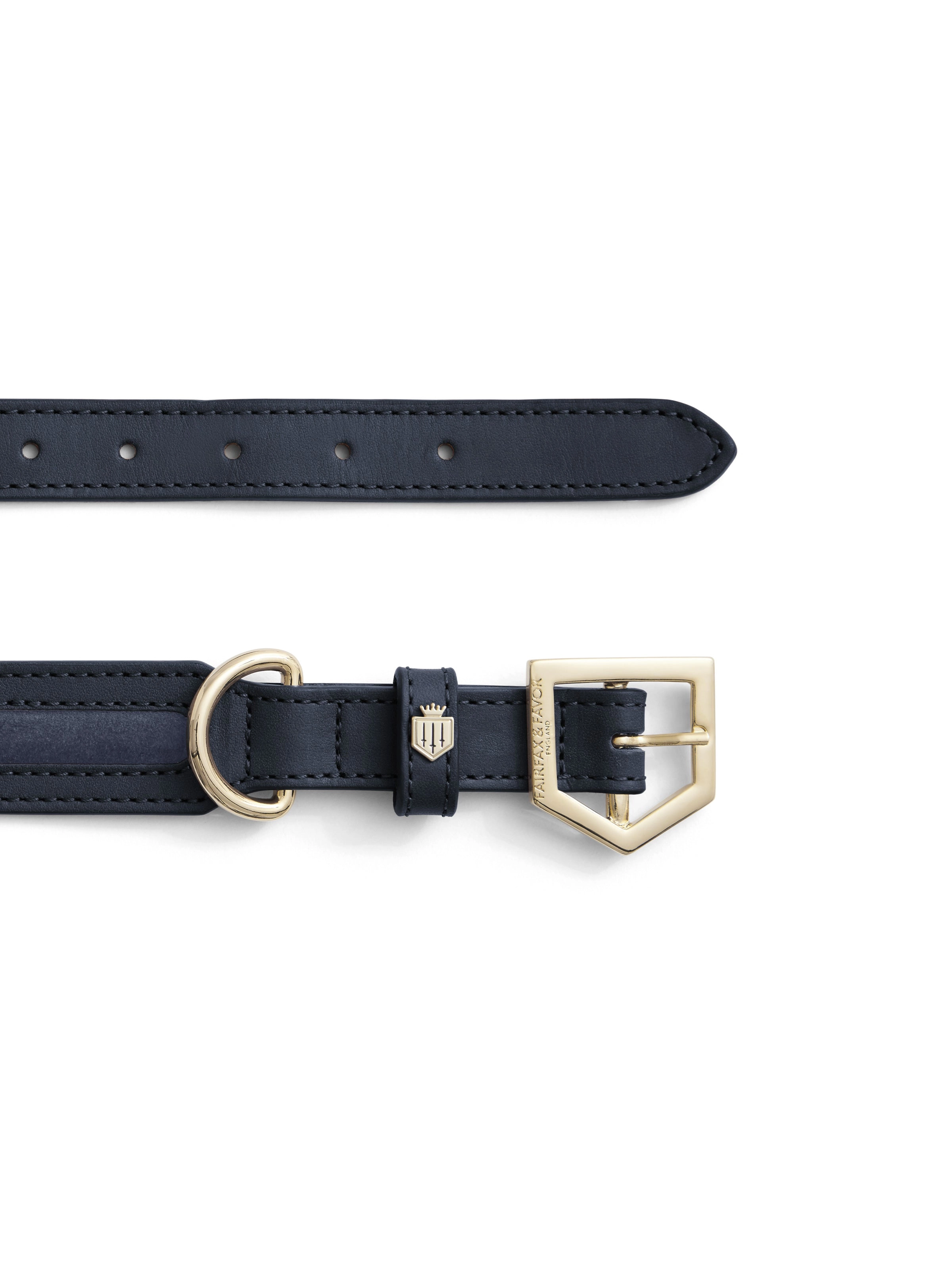 Hampton Dog Collar - Navy Leather & Ink Suede