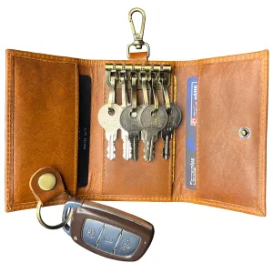 Leather Key Holder Smart Fob Car Key Loop Slim Keychain (Cognac)