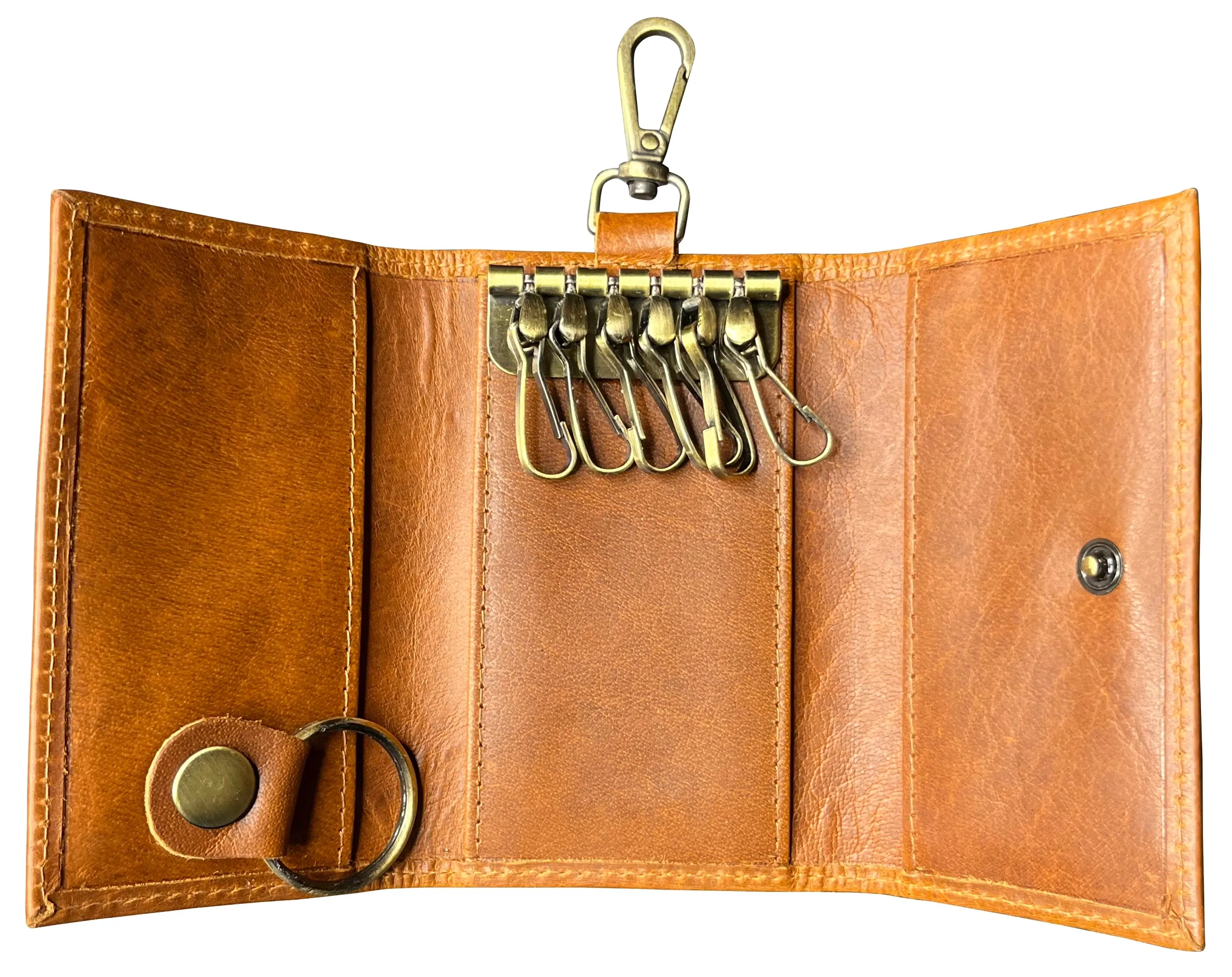 Leather Key Holder Smart Fob Car Key Loop Slim Keychain (Cognac)