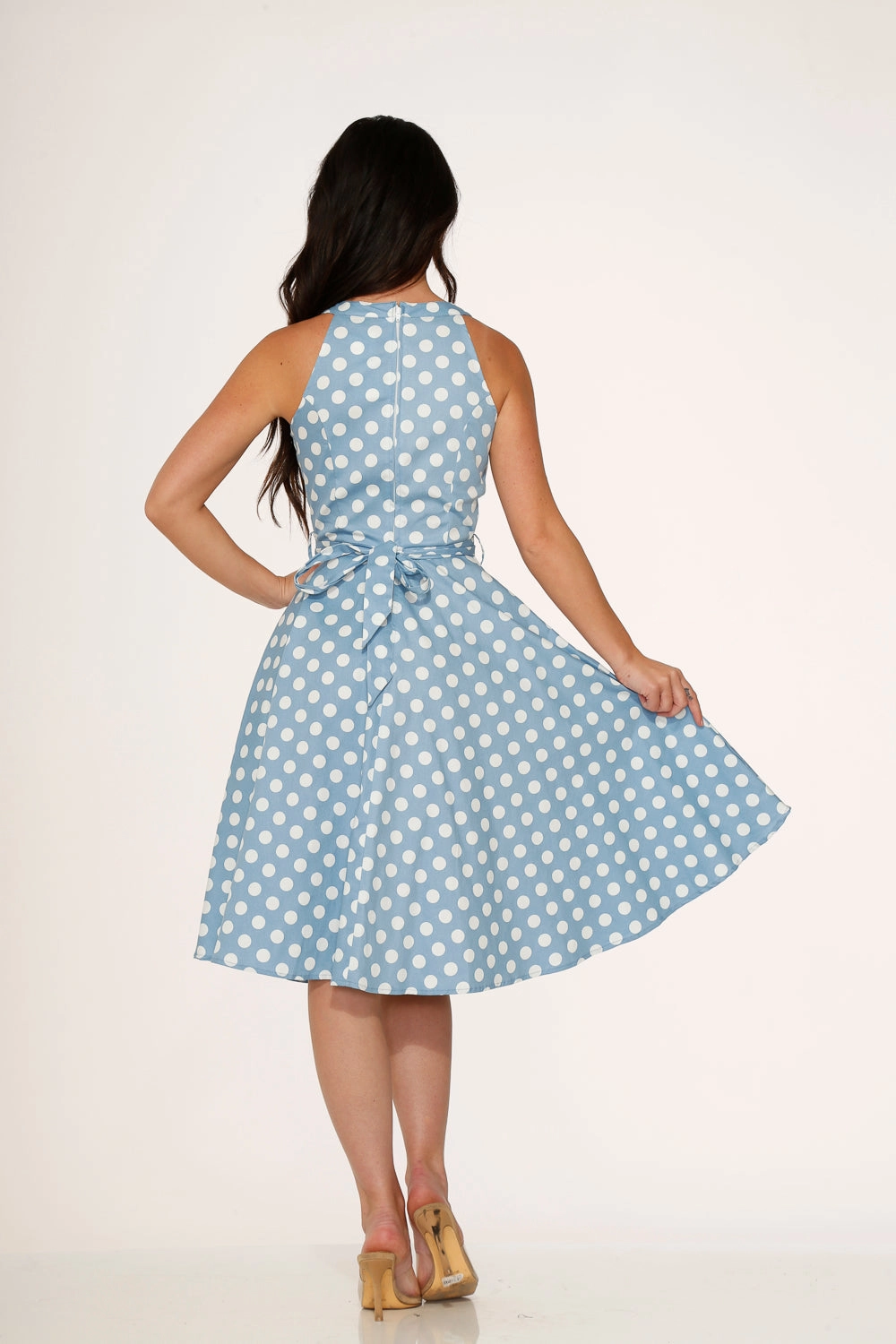 Light Blue & White Polka Dot Swing Dress
