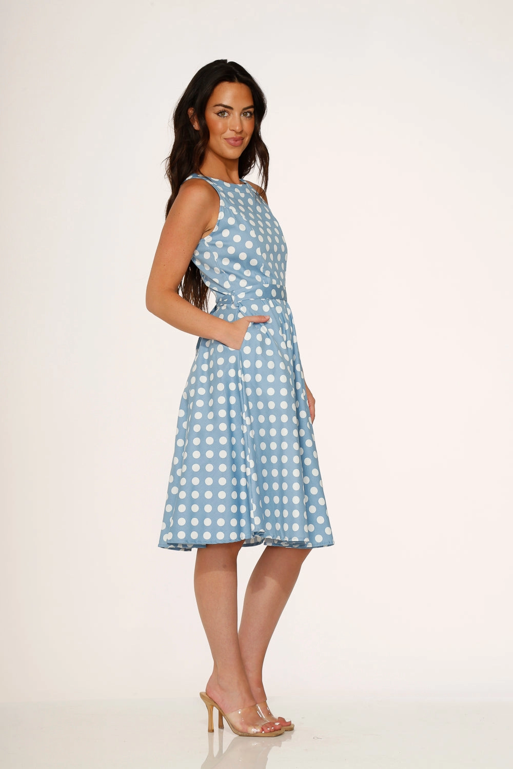 Light Blue & White Polka Dot Swing Dress