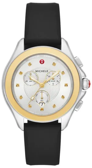 Michele Cape Chronograph Silver Dial Date Black Silicone Strap Womens Watch MWW27E000007