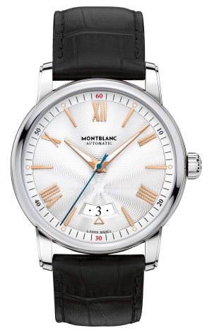 Montblanc 4810 Automatic Stainless Steel Silver Dial Black Leather Strap Date Mens Watch 114841