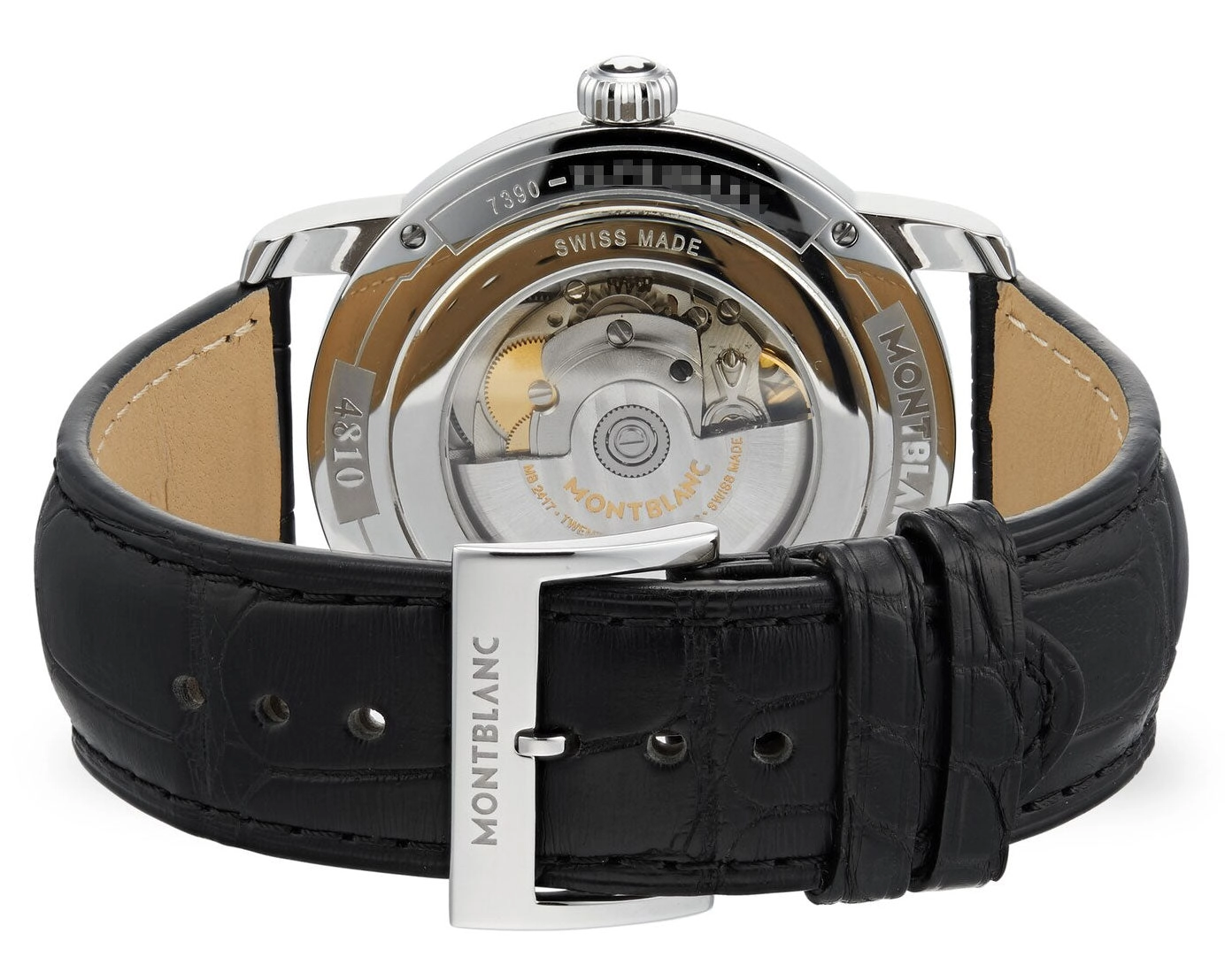 Montblanc 4810 Automatic Stainless Steel Silver Dial Black Leather Strap Date Mens Watch 114841