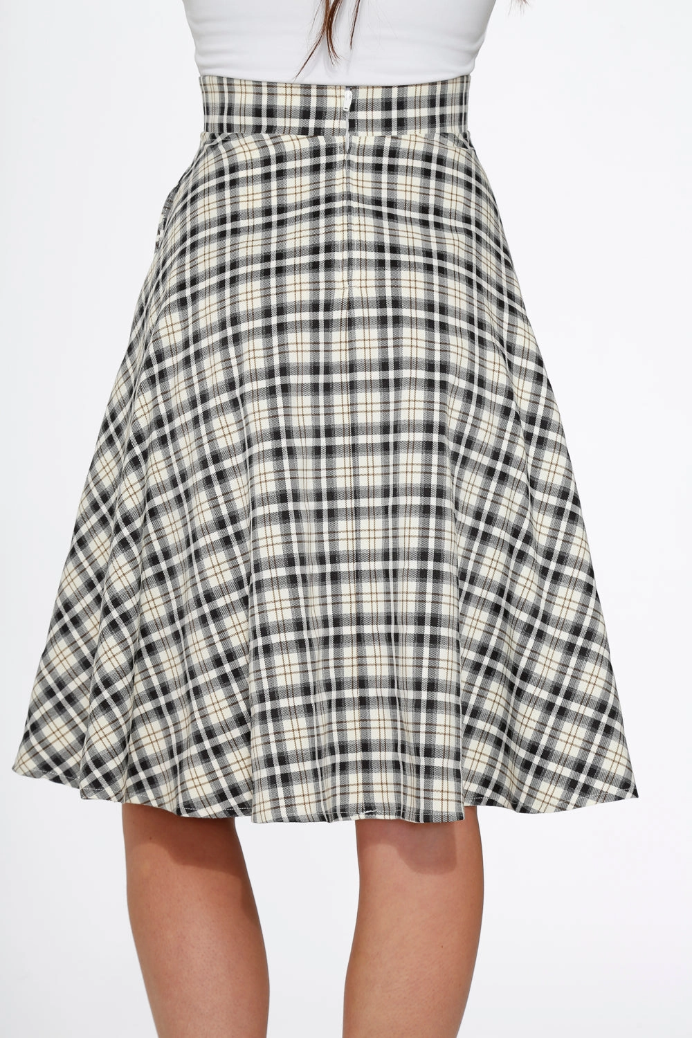 Off White Plaid Swing Skirt