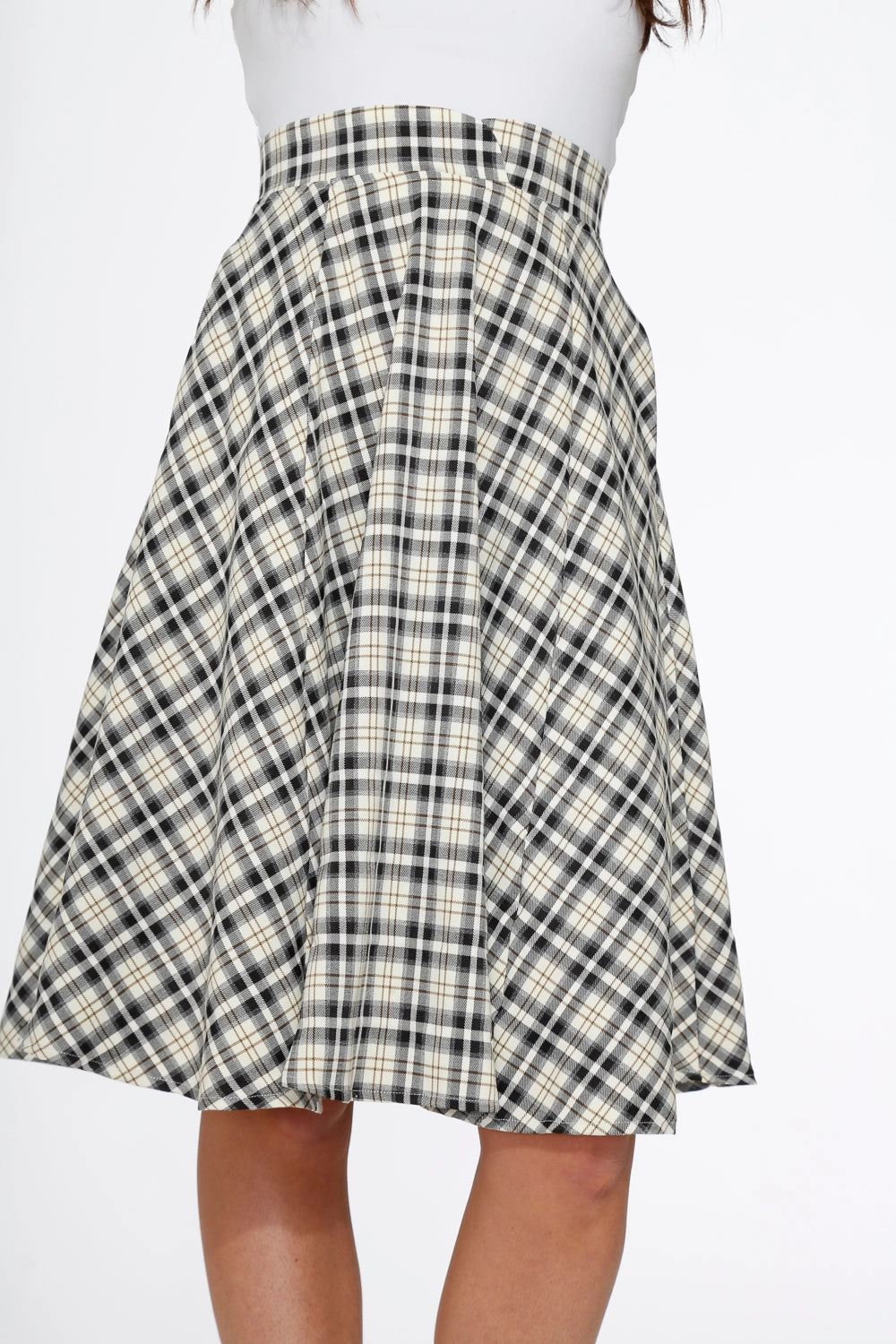 Off White Plaid Swing Skirt