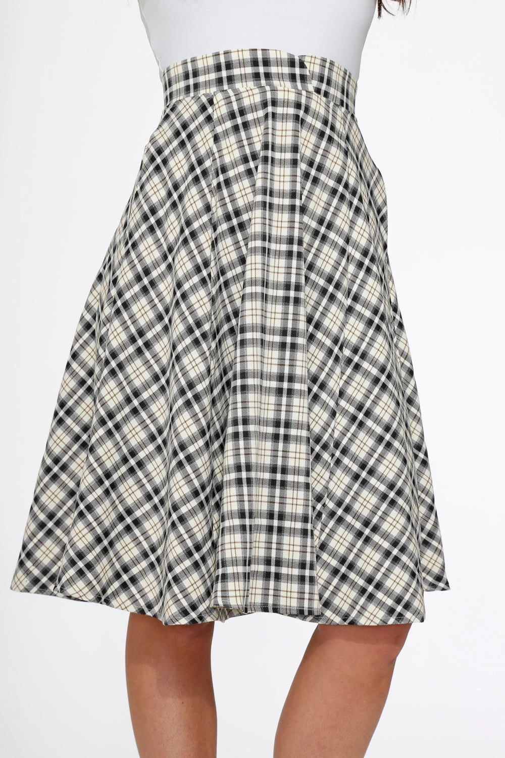 Off White Plaid Swing Skirt