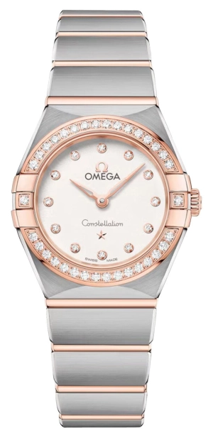 Omega Constellation Stainless Steel & 18K Rose Gold Silver Dial Diamonds Quartz Womens Watch 131.25.25.60.52.001