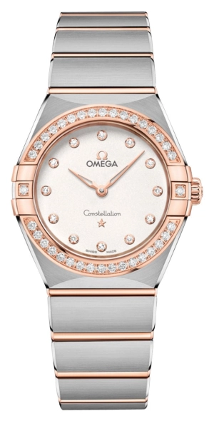 Omega Constellation Stainless Steel & 18K Rose Gold Silver Dial Diamonds Quartz Womens Watch 131.25.28.60.52.001