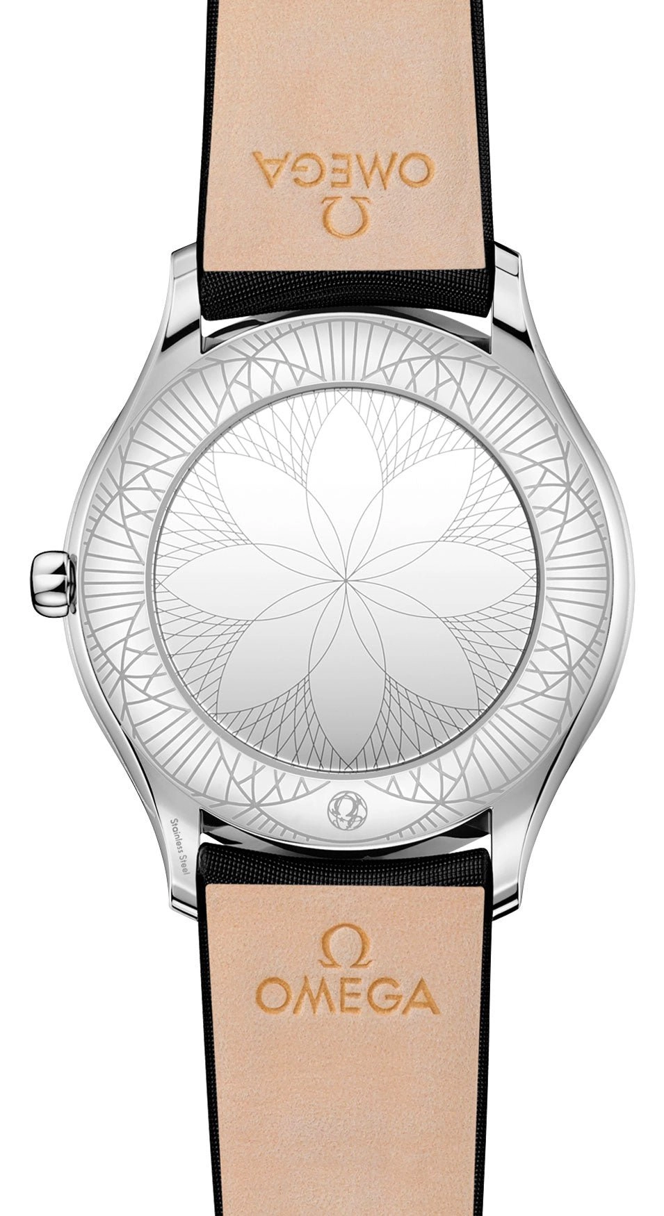 Omega De Ville Tresor Stainless Steel Mother-Of-Pearl Dial Black Satin Strap Diamonds Quartz Womens Watch 428.17.36.60.05.001
