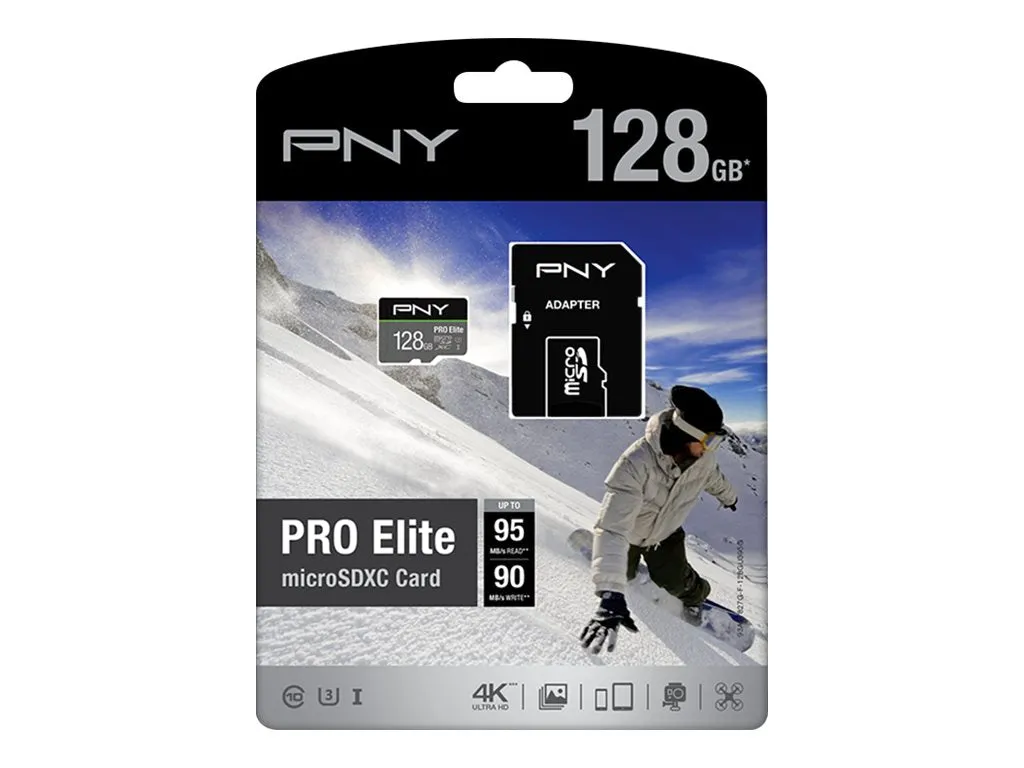 PNY PRO Elite - Flash memory card - 128 GB - UHS-I U3 / Class10 - microSDXC UHS-I P-SDUX128U395PRO-GE