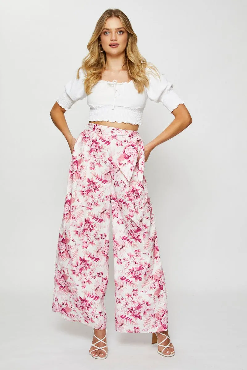 Print Wide Leg Pants High Rise