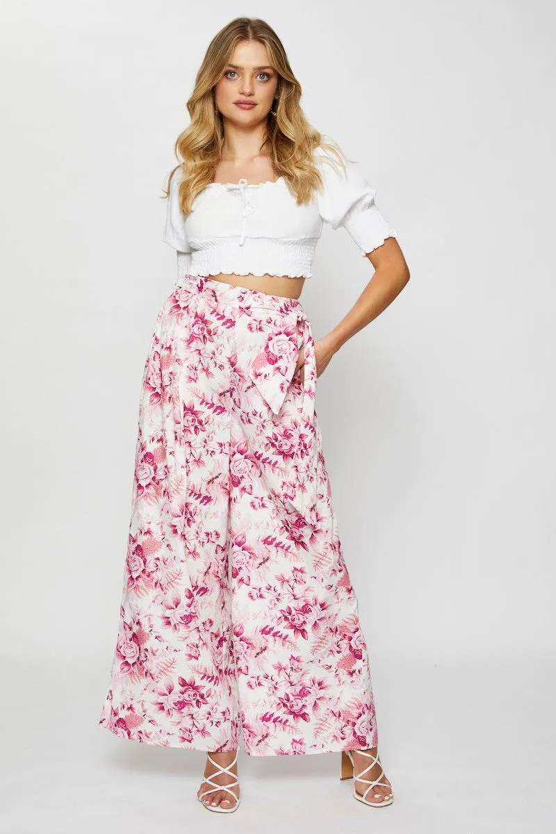 Print Wide Leg Pants High Rise