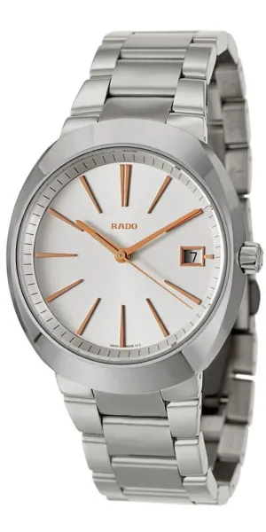 Rado D-Star XL Ceramos Quartz Analog Light Silver Dial Date Steel Men's Dress Watch R15943123