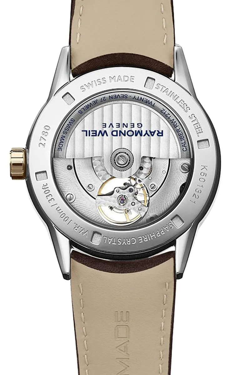 Raymond Weil Freelancer Automatic Two-Tone Stainless Steel Black Dial Brown Leather Strap Mens Watch 2780-SC5-20001