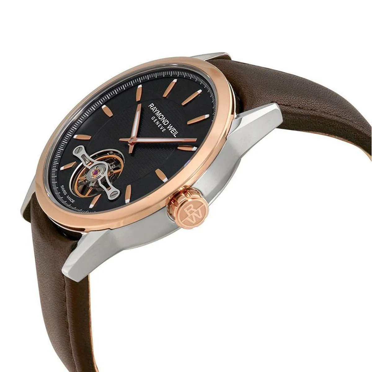 Raymond Weil Freelancer Automatic Two-Tone Stainless Steel Black Dial Brown Leather Strap Mens Watch 2780-SC5-20001