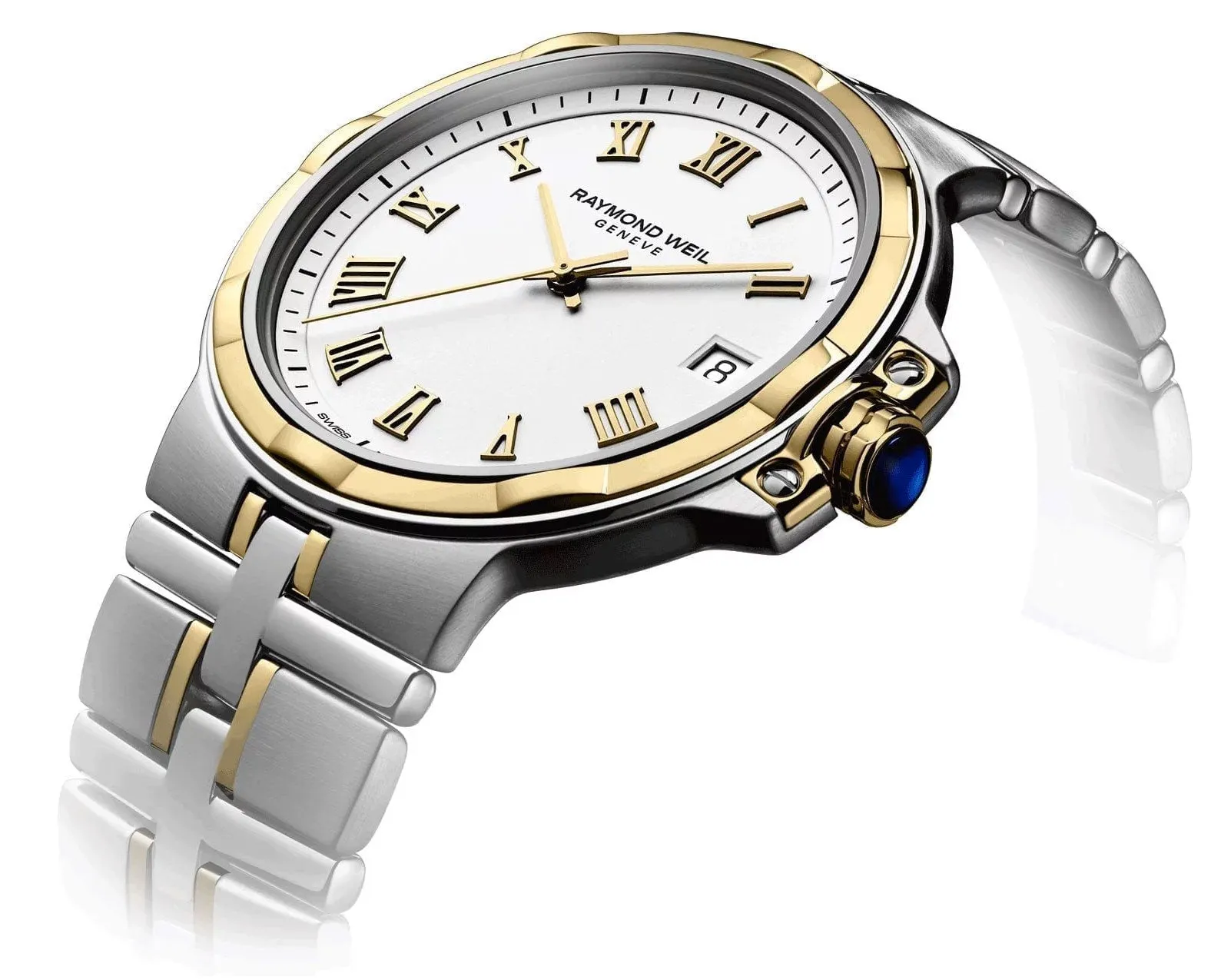 Raymond Weil Parsifal Two-Tone Stainless Steel White Dial Date Quartz Mens Watch 5580-STP-00308