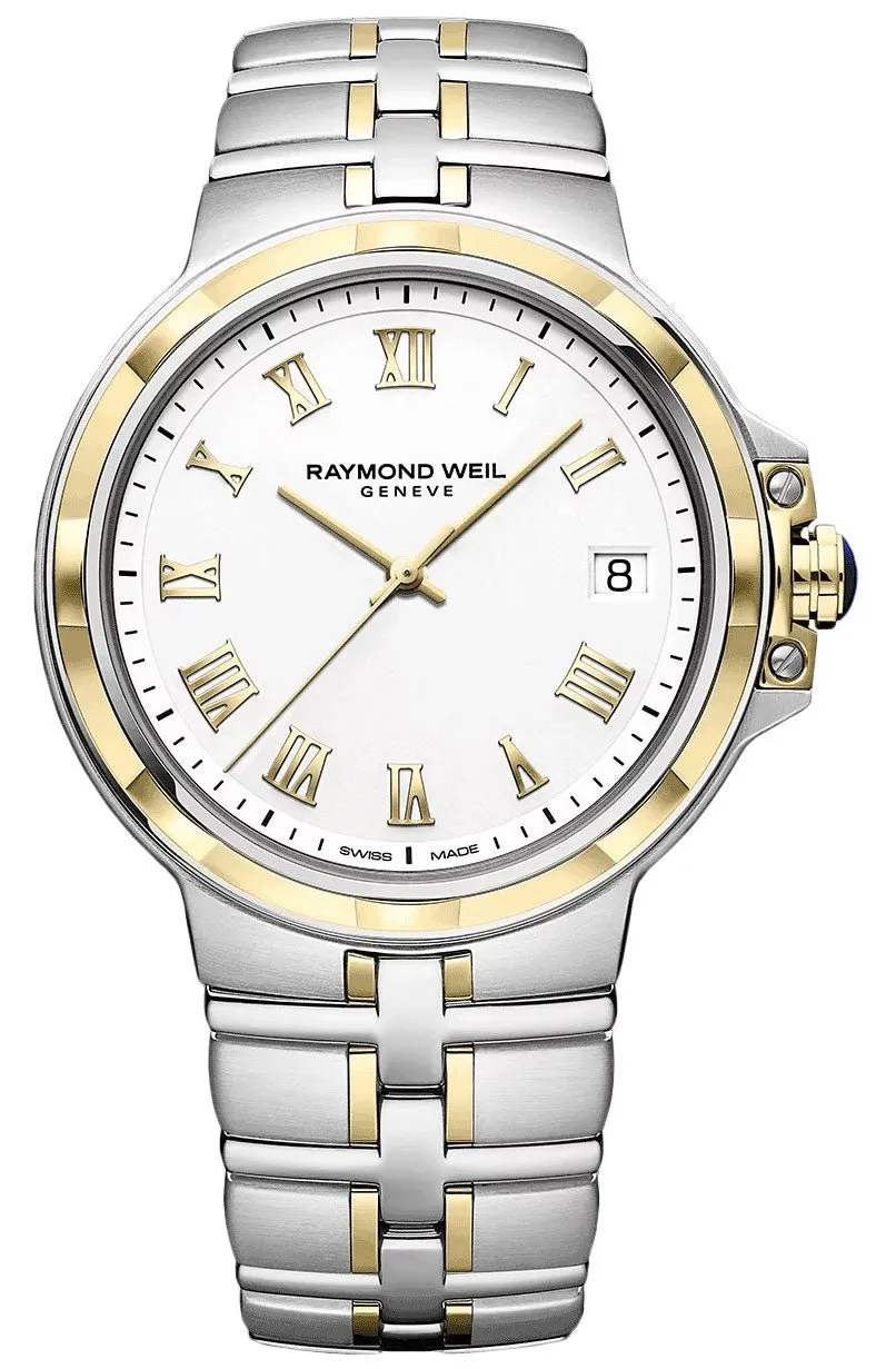 Raymond Weil Parsifal Two-Tone Stainless Steel White Dial Date Quartz Mens Watch 5580-STP-00308