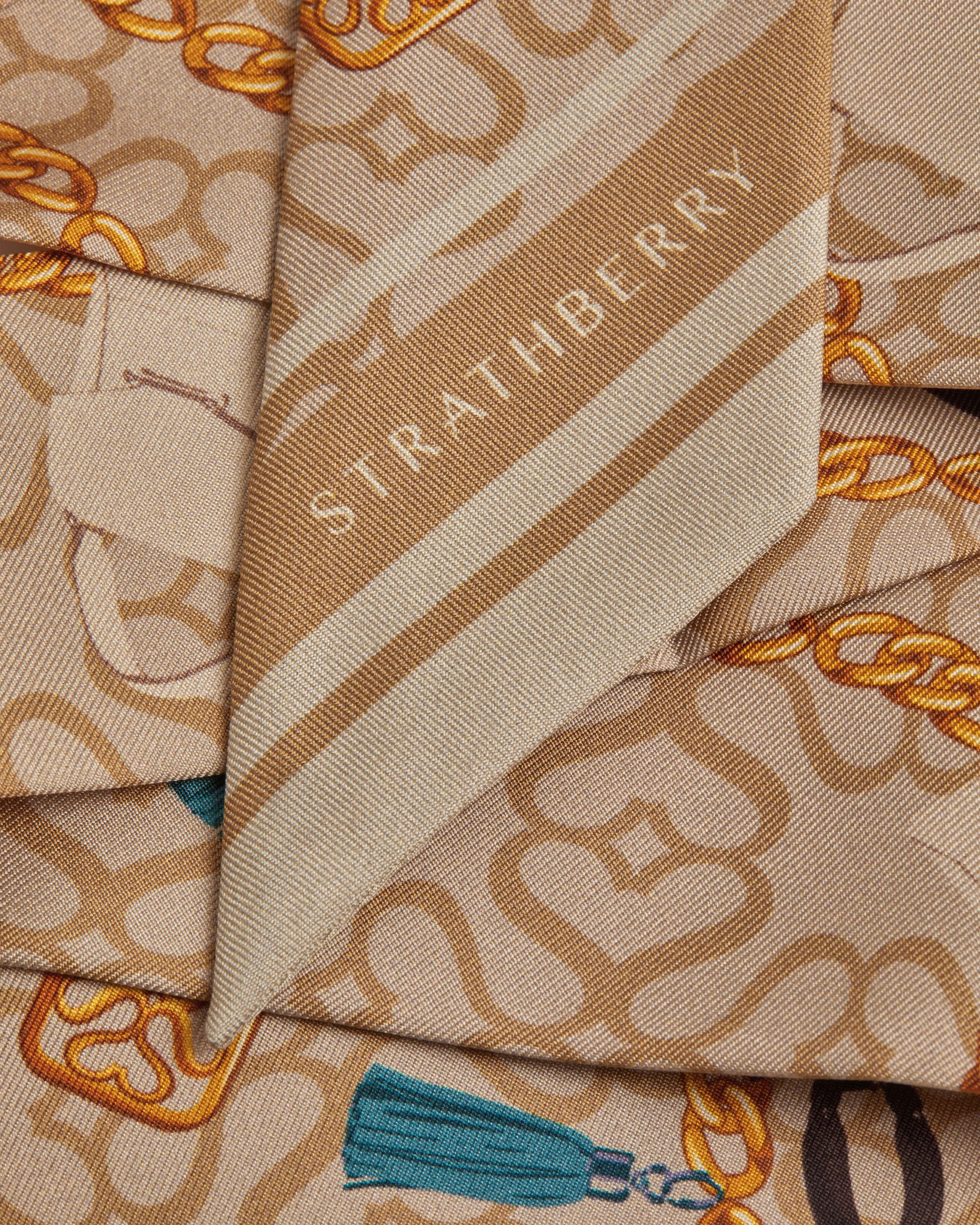 Silk Skinny Scarf - Bag and Chain Print Oat/Caramel