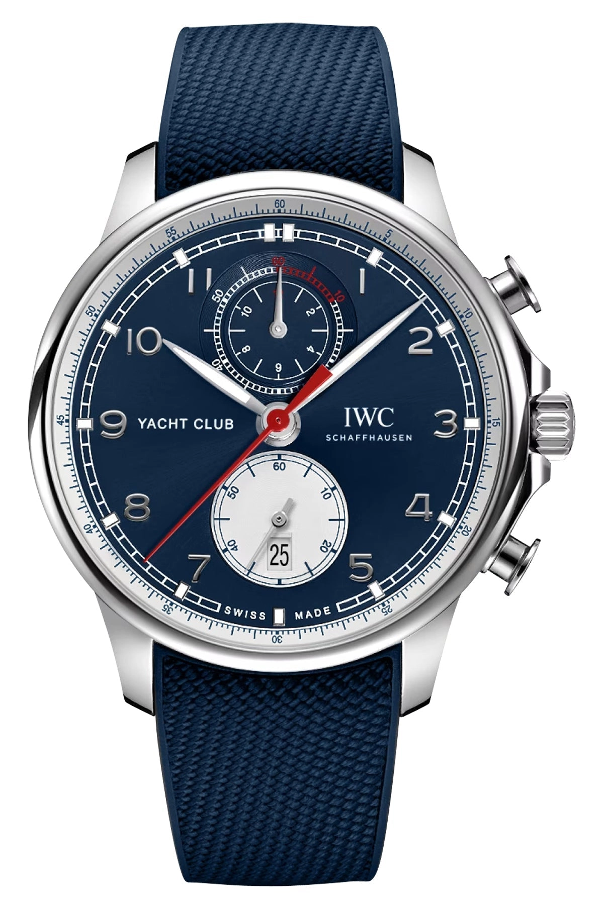 Special Edition IWC Portugieser Yacht Club "Orlebar Brown" Automatic Flyback Chronograph Stainless Steel Blue Dial Blue Rubber Strap Date Mens Watch IW390704