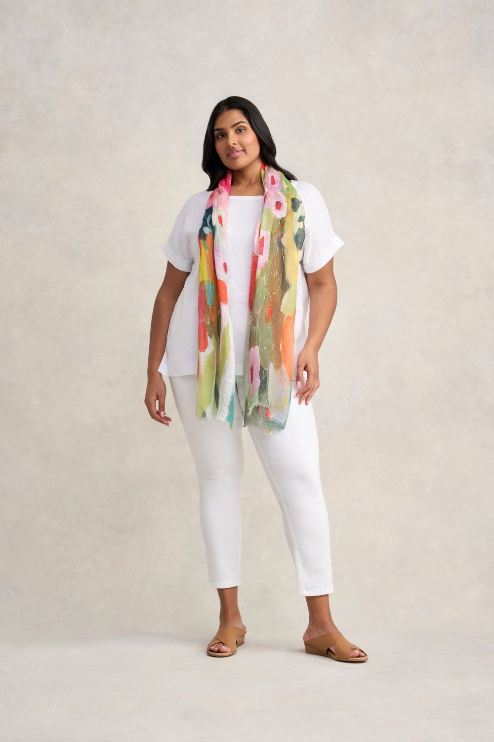 Summer Poppy Linen Scarf - Multi