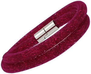 Swarovski Stardust Fuchsia Nylon Tube 5102547 Palladium Plated Magnetic Clasp Small Double Bracelet / Choker for Women