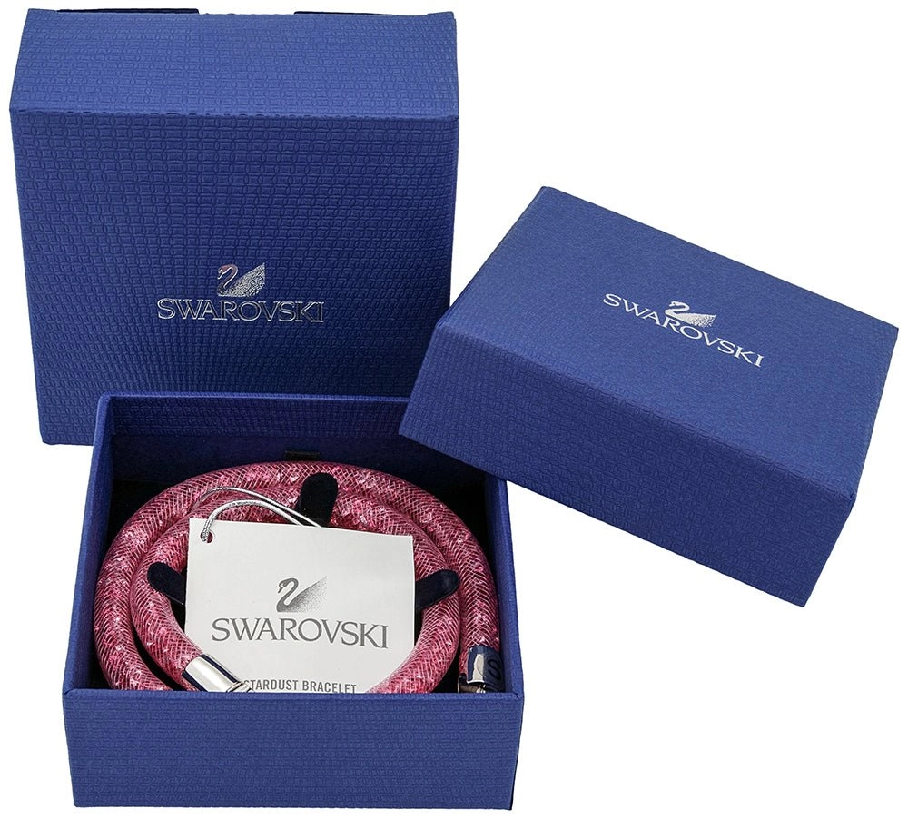 Swarovski Stardust Rose Pink Nylon Fishnet Tube 5139747 Magnetic Clasp Small Double Bracelet / Choker for Women