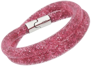 Swarovski Stardust Rose Pink Nylon Fishnet Tube 5139747 Magnetic Clasp Small Double Bracelet / Choker for Women