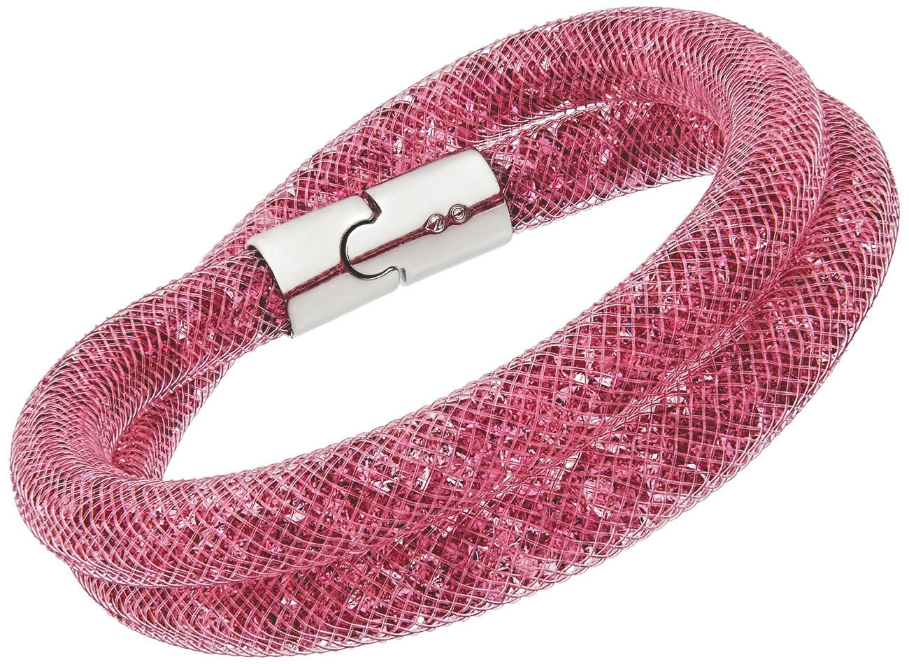 Swarovski Stardust Rose Pink Nylon Fishnet Tube 5139747 Magnetic Clasp Small Double Bracelet / Choker for Women
